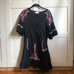 Free People Black Dress Ruffle Flower XS